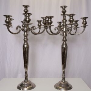 33" Silver Metal 4 Arm Candelabra Votive Candle Holder, Flower Vase Bowl