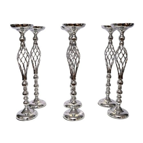 Silver Reversible Pillar Candle Holder Set Flower Ball Pedestal Stand