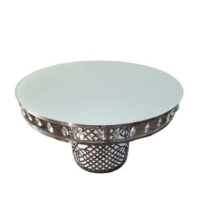 W06-000-006.jpg Lux Crystal Lotus Design With Glass Top 6 Foot Round Dining Table - Silver