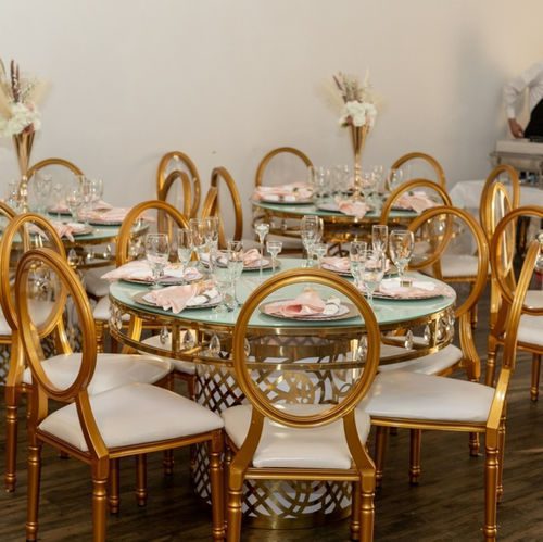 Lux Crystal Lotus Design With Glass Top 6 Foot Round Dining Table - Gold