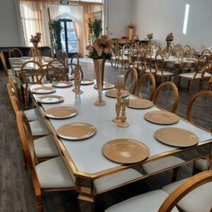 Gold Frame Rectangular Dining White Mirrored Vinyl Table - 8 X 4 Feet